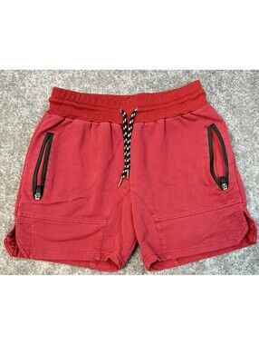 COOFANDY Men’s Red Athletic Sweat Shorts Zip Pockets Drawstring Size S